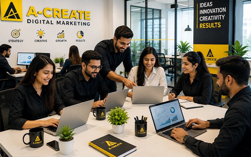 A-Creates digital marketing team at the Gurgaon office